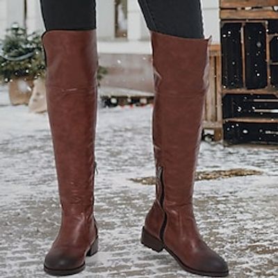 Women's Boots Biker boots Combat Boots Plus Size Party Office Daily Solid Color Over The Knee Boots Thigh High Boots Summer Winter Flat Heel Round Toe Elegant Casual Minimalism Faux Leather Lace-up miniinthebox