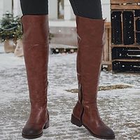 Women's Boots Biker boots Combat Boots Plus Size Party Office Daily Solid Color Over The Knee Boots Thigh High Boots Summer Winter Flat Heel Round Toe Elegant Casual Minimalism Faux Leather Lace-up miniinthebox - thumbnail