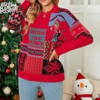 Women's Ugly Sweater Christmas Jumper Ribbed Knit Knitted Color Block Crew Neck Stylish Casual Holiday Winter Fall Blue Red S M L / Long Sleeve / Regular Fit miniinthebox - thumbnail