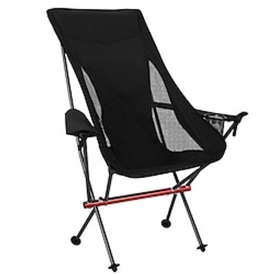 Folding Chair Beach Chair Camping Chair Fishing Chair with Cup Holder High Back with Headrest Portable Breathable Foldable Lightweight Aluminum Alloy for 1 person Hunting Climbing Traveling Black miniinthebox