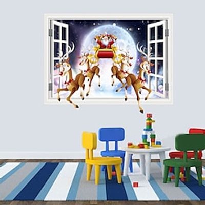3D Christmas Wall Decal Wall Stickers Christmas Break Through The Wall Vinyl Stickers  Wall Mural Decals Removable Home Decor for Kids Room Living Room miniinthebox