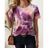 Women's Tunic Tie Dye Color Gradient Weekend Fuchsia Short Sleeve Hawaiian Metallic Crew Neck Summer Lightinthebox