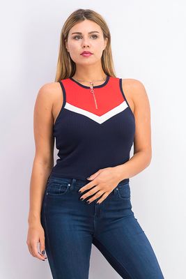 Womens Colorblock Knitted Tank Top Navy/Red/White Womens Colorblock Knitted Tank Top Navy/Red/White