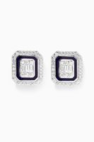 Mystery Set Enamel Framed Stud Diamond Earrings in 14kt White Gold Mystery Set Enamel Framed Stud Diamond Earrings in 14kt White Gold