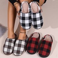 Men's Women's Slippers House Slippers Warm Slippers Fleece Slippers Home Daily Fleece Lined Winter Flat Heel Round Toe Closed Toe Casual Comfort Minimalism Polyester Loafer Solid Color Plaid Black Lightinthebox - thumbnail