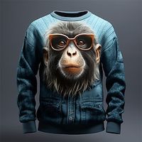 Graphic Orangutan Men's Fashion 3D Print Golf Pullover Sweatshirt Holiday Vacation Going out Sweatshirts Blue Dark Blue Crew Neck Print Spring   Fall Designer Hoodie Sweatshirt Lightinthebox - thumbnail