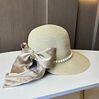 Hats Headwear Acrylic / Cotton Straw Bucket Hat Straw Hat Sun Hat Casual Holiday Elegant Retro With Feather Bowknot Headpiece Headwear Lightinthebox