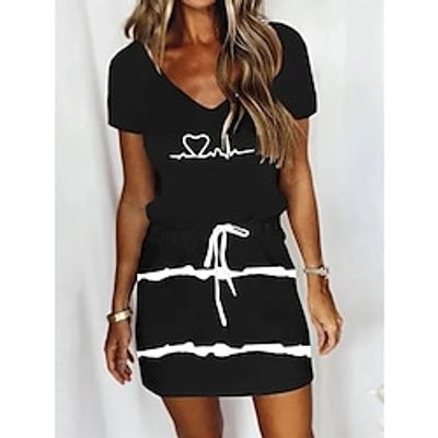 Women's A Line Dress Midi Dress Black Short Sleeve Print With Belt Print Spring Summer V Neck Elegant Casual 2022 S M L XL XXL 3XL Lightinthebox Women's A Line Dress Midi Dress Black Short Sleeve Print With Belt Print Spring Summer V Neck Elegant Casual 2022 S M L XL XXL 3XL Lightinthebox