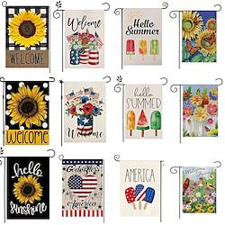 Summer Garden Flags Set of 12 Double Sided 12 x 18 Inch Yard Flags, Small Garden Flags for Outside, Outdoor Flags, Holiday Flags for All Seasons Independence Day Lightinthebox