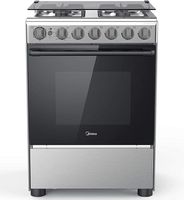 Midea 60 Cm Freestanding Cooker, Full Gas Cooking Range with 4 Burners, Automatic Ignition & Safety, Cast Iron Pan Support, Stainless Steel Finish, Separate Knob for Oven Grill - EME6060C