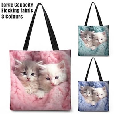 Women's Tote Shoulder Bag Fluffy Bag Polyester Shopping Daily Holiday Print Large Capacity Lightweight Durable Cat Pink Blue Green Lightinthebox
