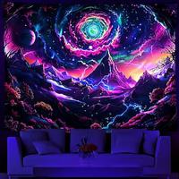 Blacklight Tapestry UV Reactive Glow in the Dark Galaxy Astronaut Trippy Mountain Misty Nature Landscape Hanging Tapestry Wall Art Mural for Living Room Bedroom Lightinthebox