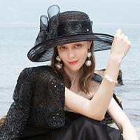 Hats Fiber Floppy Hat Sun Hat Veil Hat Wedding Tea Party Elegant Wedding With Bowknot Splicing Headpiece Headwear Lightinthebox