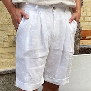 Men's Shorts Linen Shorts Summer Shorts Beach Shorts Pleated Shorts Plain Breathable Soft Short Casual Daily Holiday Linen  Cotton Blend Fashion Streetwear Black White Inelastic Lightinthebox
