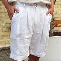 Men's Shorts Linen Shorts Summer Shorts Beach Shorts Pleated Shorts Plain Breathable Soft Short Casual Daily Holiday Linen  Cotton Blend Fashion Streetwear Black White Inelastic Lightinthebox - thumbnail