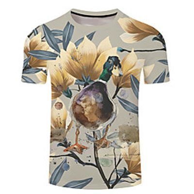Men's Unisex Tee T shirt 3D Print Plants Graphic Prints Animal Plus Size 3D Print Short Sleeve Casual Tops Basic Designer Big and Tall Light Yellow Blue Purple miniinthebox