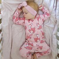 Cute deer pink print long-sleeved cotton one-piece long spring and autumn newborn baby toddler crawling suit
