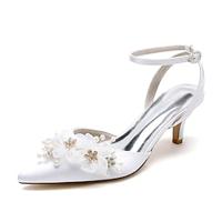 Women's Wedding Shoes Ladies Shoes Valentines Gifts White Shoes Wedding Party Valentine's Day Bridal Shoes Rhinestone Satin Flower Low Heel Pointed Toe Elegant Fashion Luxurious Satin Ankle Strap Lightinthebox