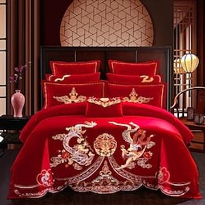 Soft and comfortable wedding four-piece set big red cotton pure cotton embroidery wedding bedding festive wedding Lightinthebox