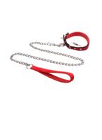 For Pet Dog Lead Chain With Pu Handle & Collar Red For Dog - Large