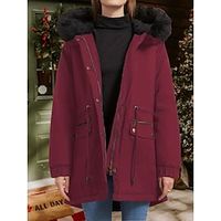 Women's Christmas Parka Xmas Red Fleece Lined Puffer Jacket with Fur Collar Hood Thermal Warm Zip up Hoodie Long Sleeve Fall Black Wine Army Green Lightinthebox - thumbnail