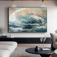 Hand painted Abstract Ocean Wave Oil Painting On Canvas Large Wall Art Blue Sea Painting Minimalist Art handmade Custom wave Painting for Living Room bedroom wall Decoration Lightinthebox