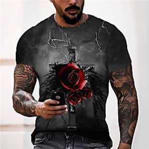 Men's Unisex Tee T shirt Shirt 3D Print Graphic Prints Rose Print Short Sleeve Daily Tops Casual Designer Big and Tall Gray miniinthebox