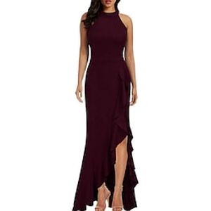 Women's Party Dress Sheath Dress Formal Evening Party Long Dress Maxi Dress Party Crew Neck Sleeveless Ruffle 2023 Regular Fit Black Wine Navy Blue Pure Color S M L XL 2XL Lightinthebox