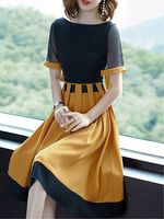 Round Neck Patchwork Color Block Maxi Dress - thumbnail