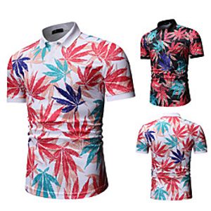 Men's Polo Other Prints Striped Leaves Short Sleeve Casual Tops Casual White Black Lightinthebox