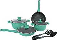 Winsor Cast Aluminium Granite Long Lasting Cookware, 9 Pieces, Green, WR6002