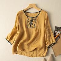 Shirt Blouse Women's Yellow Purple Green Plain Embroidered Street Daily Fashion Round Neck Regular Fit M Lightinthebox