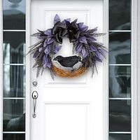 Halloween Bowknot Crow Wreath Door Hanging Simulation Rattan Wreath Horror Party Decoration Hanging Accessories Halloween Decoration Atmosphere Landscape Layout Wreath Door Hanging Crow miniinthebox - thumbnail