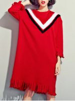 Casual Knitted Patchwork Tassel Loose Dresses