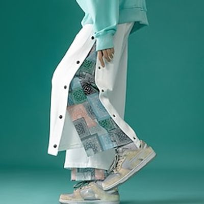 Men's Sweatpants Wide Leg Sweatpants Tear Away Pants Pocket Side Button Plain Comfort Breathable Outdoor Daily Going out Fashion Casual Black White Lightinthebox