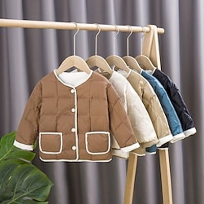 Toddler Girls' Puffer Jacket Solid Color Adorable Button School Coat Outerwear 3-7 Years Spring Black White Blue Lightinthebox