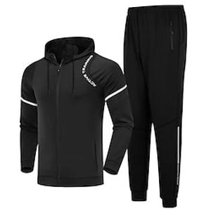 Men's Tracksuit Sweatsuit 2 Piece Full Zip Athletic Winter Long Sleeve Spandex Thermal Warm Breathable Soft Fitness Running Jogging Sportswear Activewear Solid Colored Dark Grey Gray Black Black Lightinthebox