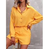 Shirt Set Women's Yellow Orange Plain Button 2 Piece Street Daily Fashion Shirt Collar Regular Fit S Lightinthebox