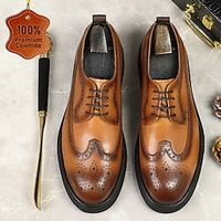 Men's Oxfords Formal Shoes Brogue Dress Shoes British Gentleman Office  Career Party  Evening Leather Italian Full-Grain Cowhide Comfortable Slip Resistant Lace-up Black Brown Coffee Lightinthebox