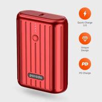 Porodo Power Bank, PD Ultra-Compact Wireless Portable Power Bank 10000mAh 18W Power Delivery & Quick Charge C3.0, Red