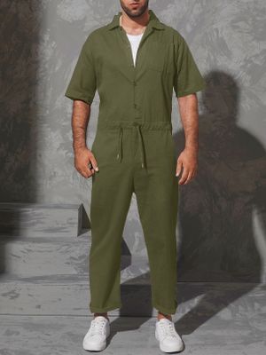 Men Summer Japanese Retro Pocket Short Sleeve Jumpsuits Men Summer Japanese Retro Pocket Short Sleeve Jumpsuits