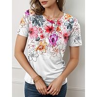 Women's T shirt Tee Floral Casual Holiday Red Print Short Sleeve Fashion Crew Neck Regular Fit Summer Lightinthebox
