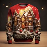 Graphic Santa Claus Castle Fashion Daily Casual Men's 3D Print Pullover Sweatshirt Christmas Holiday Vacation Sweatshirts Red  White Red Crew Neck Print Spring   Fall Designer Lightinthebox - thumbnail