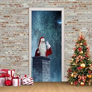 Christmas 3D Stickers Waterproof Door Stickers Xmas Door Mural Peel Self Adhesive Wallpaper PVC Sticker Removable Wall Decal for Home Office Decoration miniinthebox