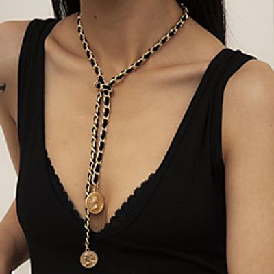 Choker Necklace Pendant Necklace Chain Necklace Women's Long Artistic Simple Fashion Vintage Trendy Gold Silver 76 cm Necklace Jewelry 1pc for Street Daily Holiday Club Festival Geometric Rectangle Lightinthebox