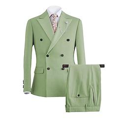 Sky Blue Sage Dark Green Men's Wedding Suits Solid Colored 2 Piece Standard Fit Double Breasted Six-buttons 2024 Lightinthebox