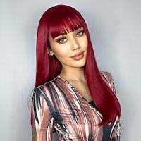 Synthetic Wig Uniforms Career Costumes Princess Straight kinky Straight Middle Part Layered Haircut Machine Made Wig 20 inch Wine Red Synthetic Hair Women's Cosplay Party Fashion Burgundy Natural Lightinthebox - thumbnail