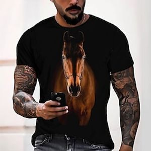 Men's T shirt Tee Tee Graphic Animal Horse Round Neck Black 3D Print Casual Daily Short Sleeve 3D Print Clothing Apparel Fashion Casual Classic Comfortable / Summer / Summer miniinthebox