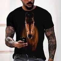 Men's T shirt Tee Tee Graphic Animal Horse Round Neck Black 3D Print Casual Daily Short Sleeve 3D Print Clothing Apparel Fashion Casual Classic Comfortable / Summer / Summer miniinthebox - thumbnail