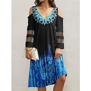 Women's Casual Dress Slip Dress Floral Print Mesh V Neck Mini Dress Streetwear Street Holiday Long Sleeve Loose Fit Red Blue Purple Summer Spring S M L XL XXL Lightinthebox